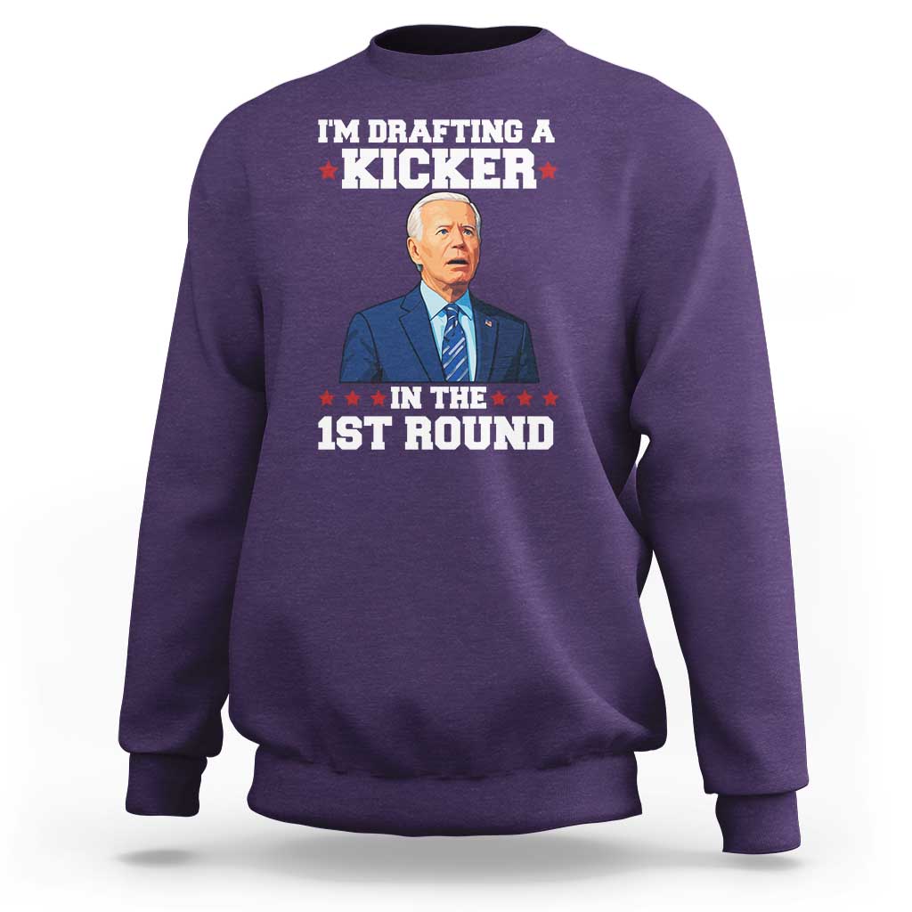 Funny Fantasy Football Sweatshirt Joe Biden Confused Drafting Kicker Draft Party - Wonder Print Shop