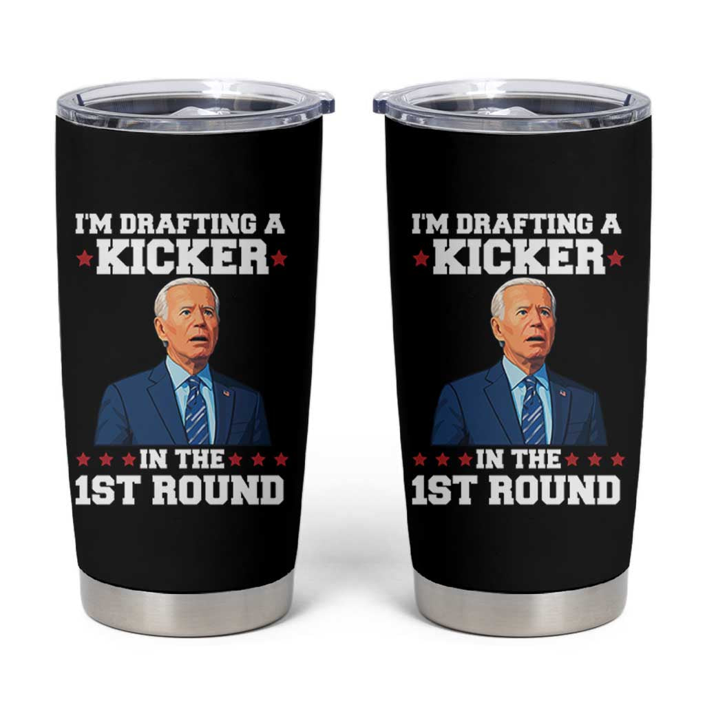 Funny Fantasy Football Tumbler Cup Joe Biden Confused Drafting Kicker Draft Party - Wonder Print Shop