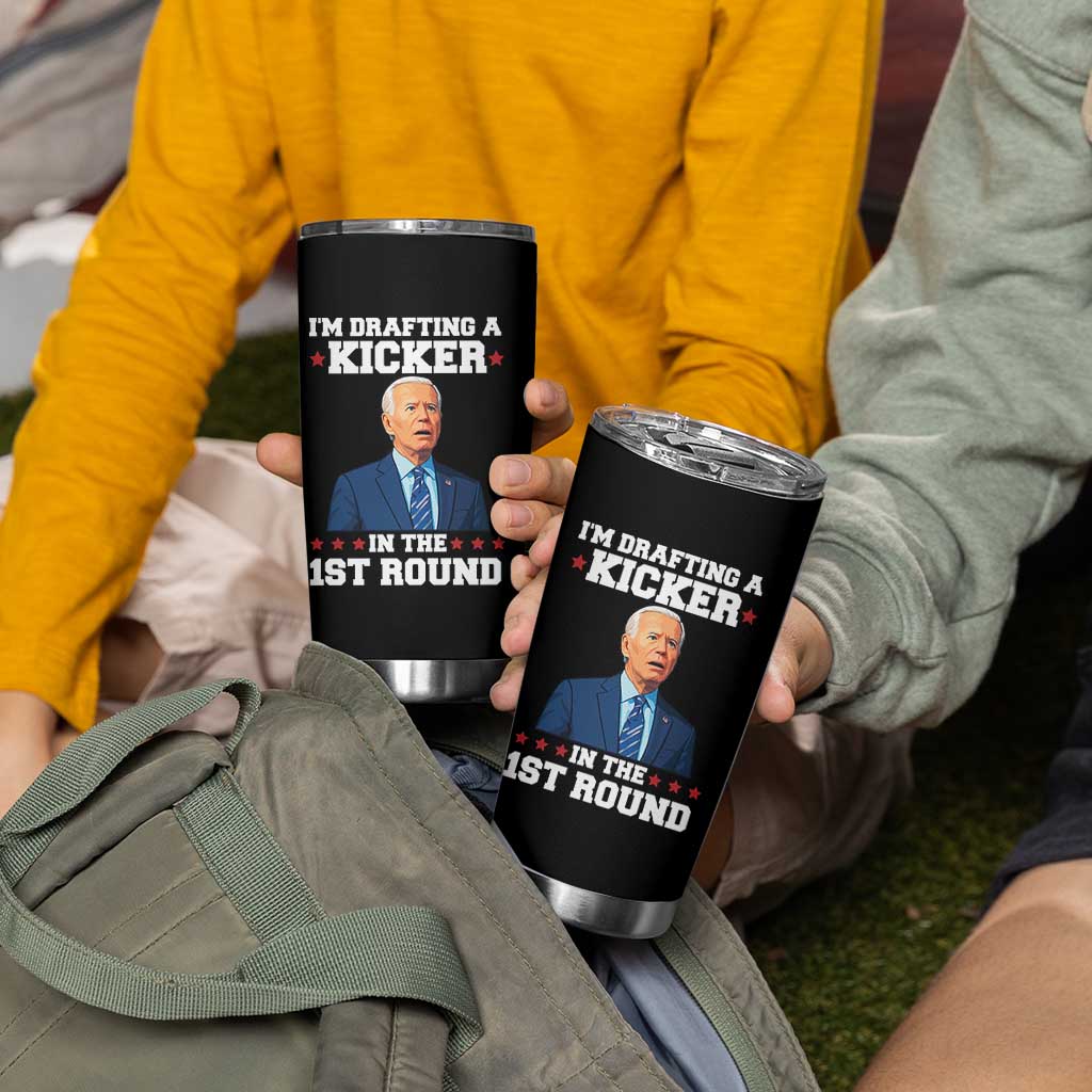 Funny Fantasy Football Tumbler Cup Joe Biden Confused Drafting Kicker Draft Party - Wonder Print Shop