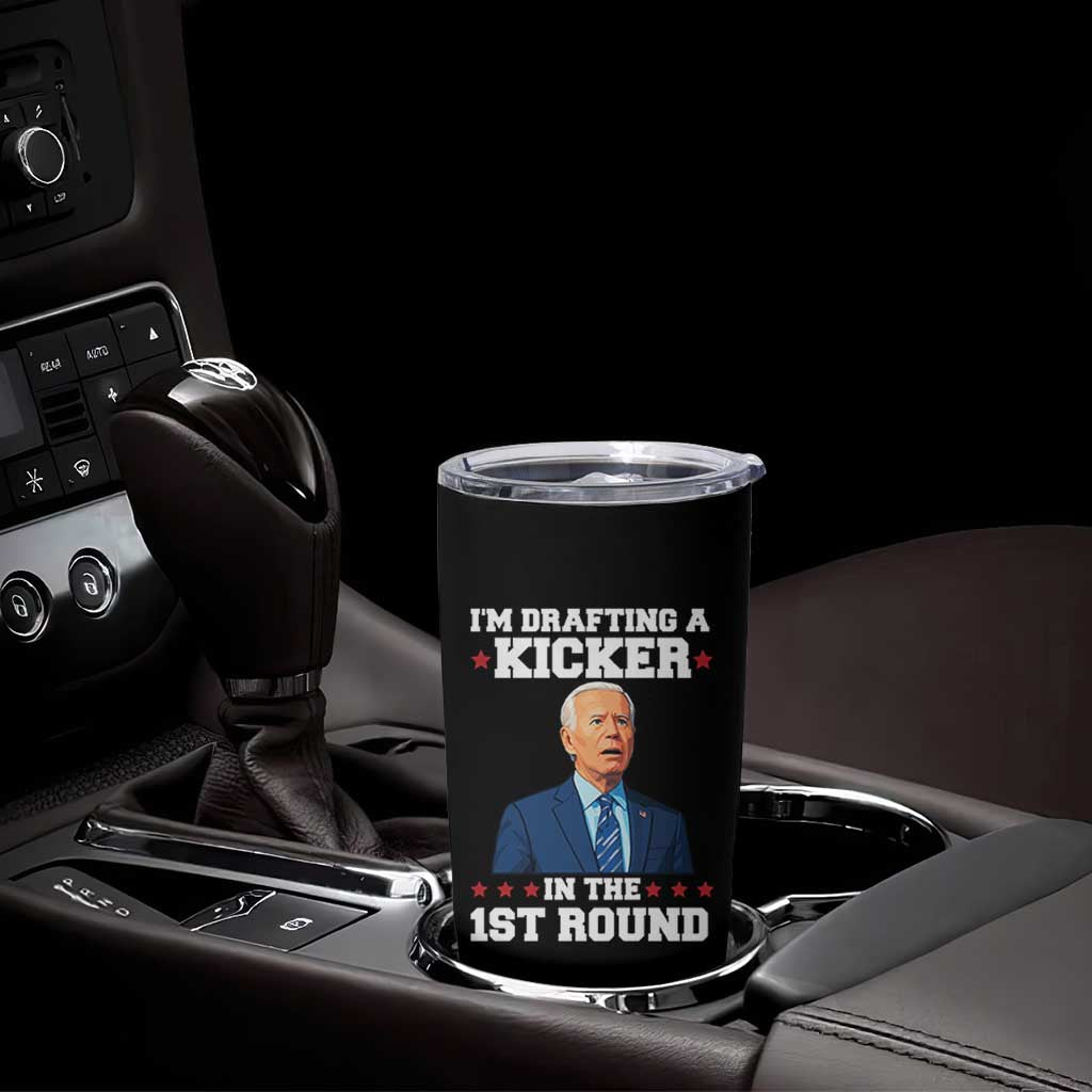 Funny Fantasy Football Tumbler Cup Joe Biden Confused Drafting Kicker Draft Party - Wonder Print Shop