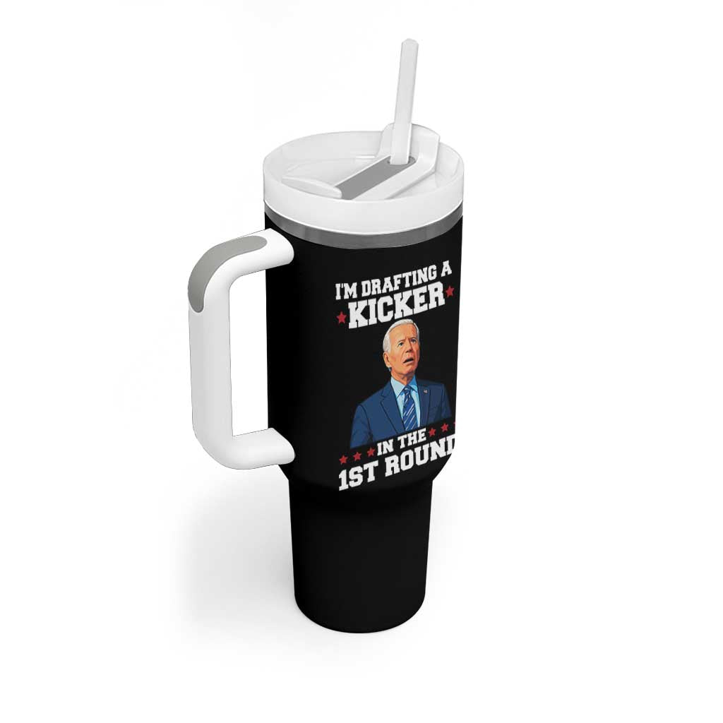 Funny Fantasy Football Tumbler With Handle Joe Biden Confused Drafting Kicker Draft Party - Wonder Print Shop