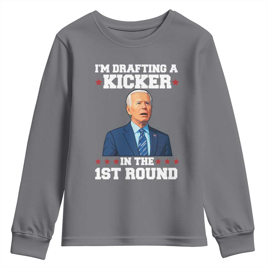 Funny Fantasy Football Youth Sweatshirt Joe Biden Confused Drafting Kicker Draft Party - Wonder Print Shop