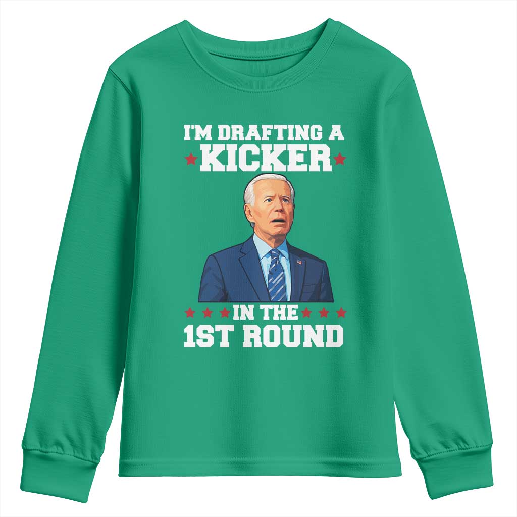 Funny Fantasy Football Youth Sweatshirt Joe Biden Confused Drafting Kicker Draft Party - Wonder Print Shop