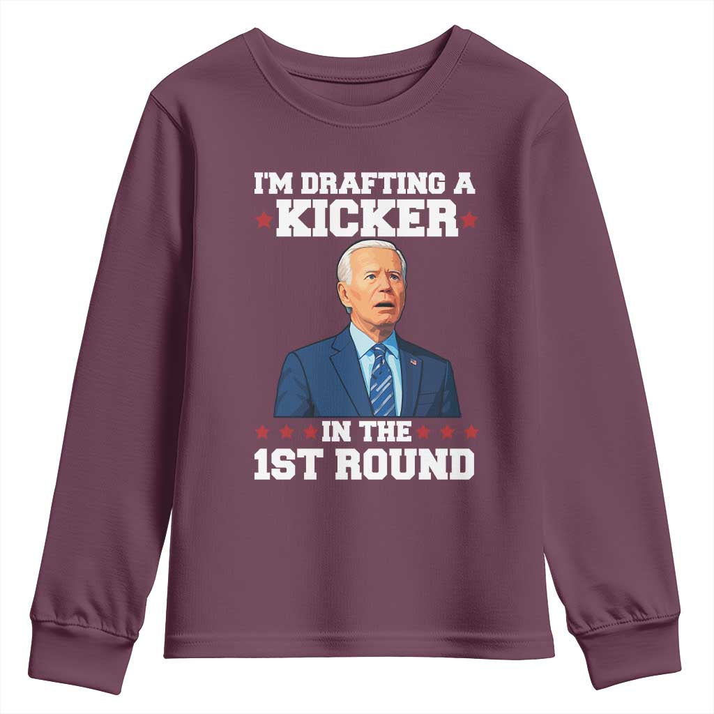 Funny Fantasy Football Youth Sweatshirt Joe Biden Confused Drafting Kicker Draft Party - Wonder Print Shop