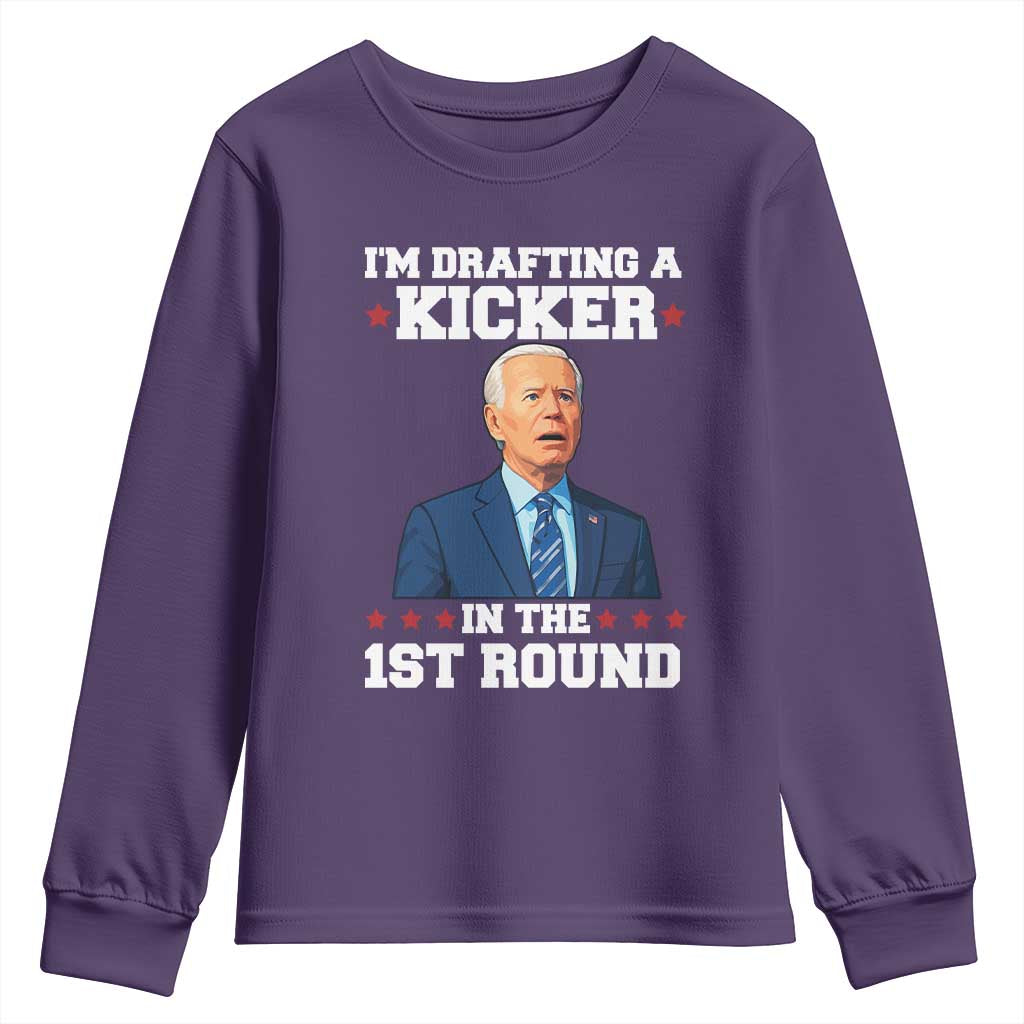 Funny Fantasy Football Youth Sweatshirt Joe Biden Confused Drafting Kicker Draft Party - Wonder Print Shop