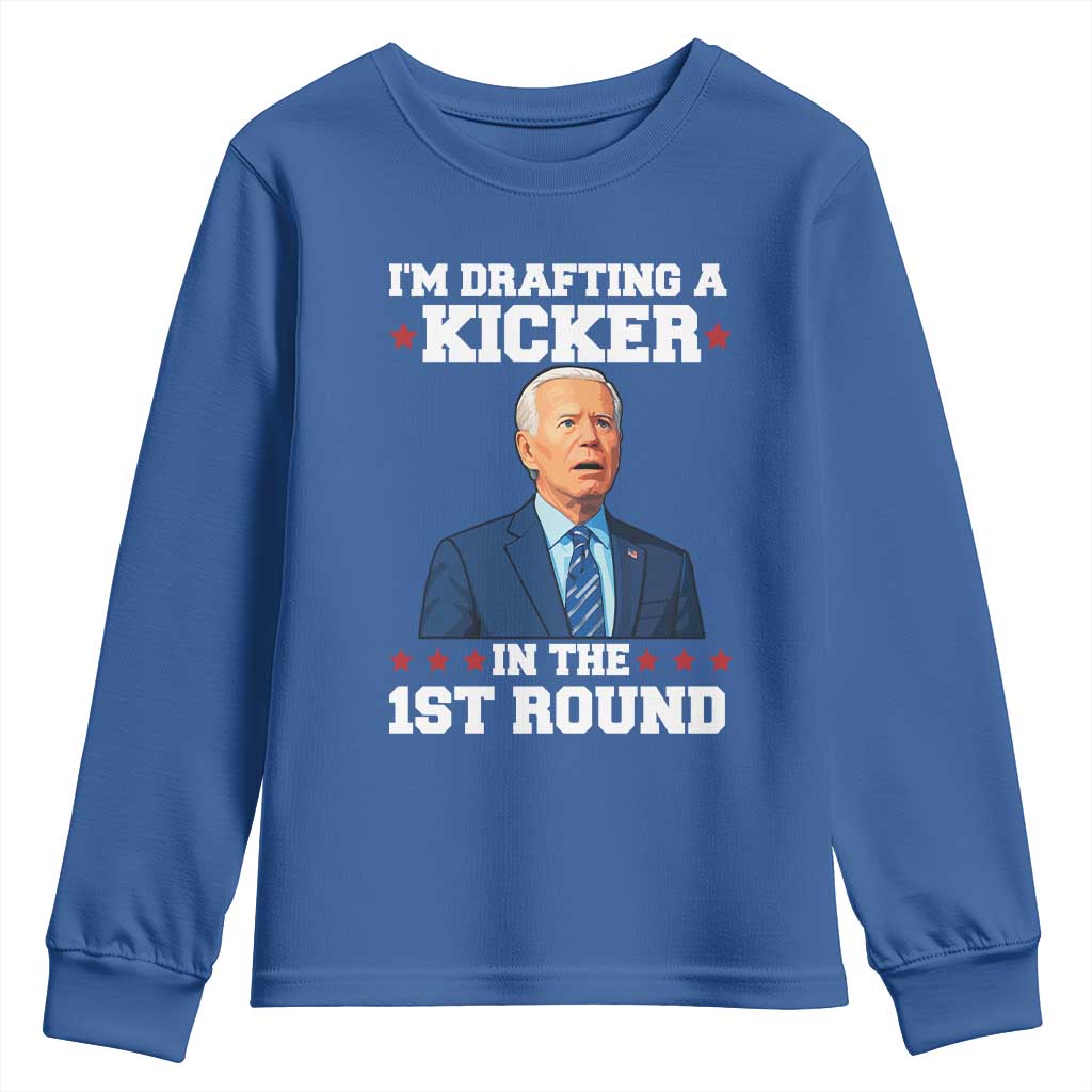 Funny Fantasy Football Youth Sweatshirt Joe Biden Confused Drafting Kicker Draft Party - Wonder Print Shop