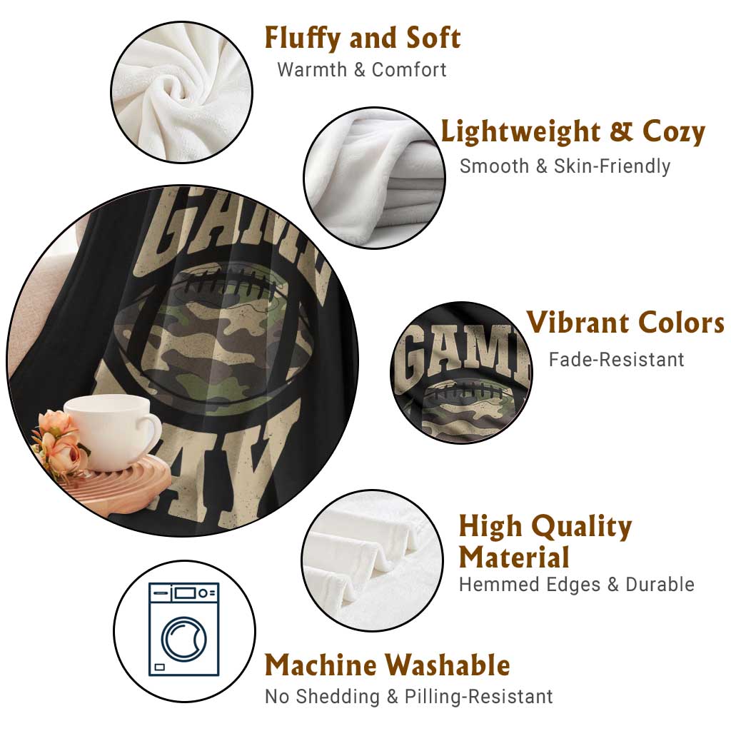 Game Day Football Throw Blanket Funny Sunday Retro Camo Camouflage - Wonder Print Shop