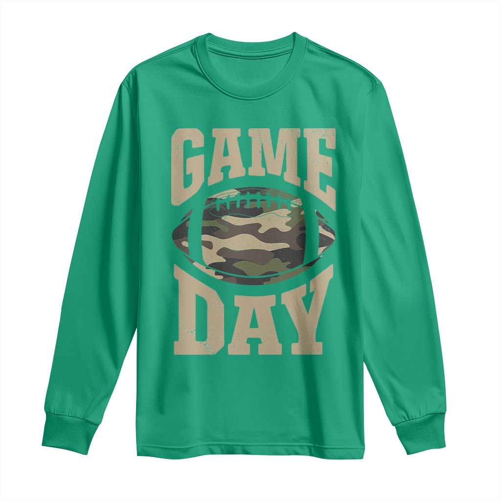 Game Day Football Long Sleeve Shirt Funny Sunday Retro Camo Camouflage - Wonder Print Shop
