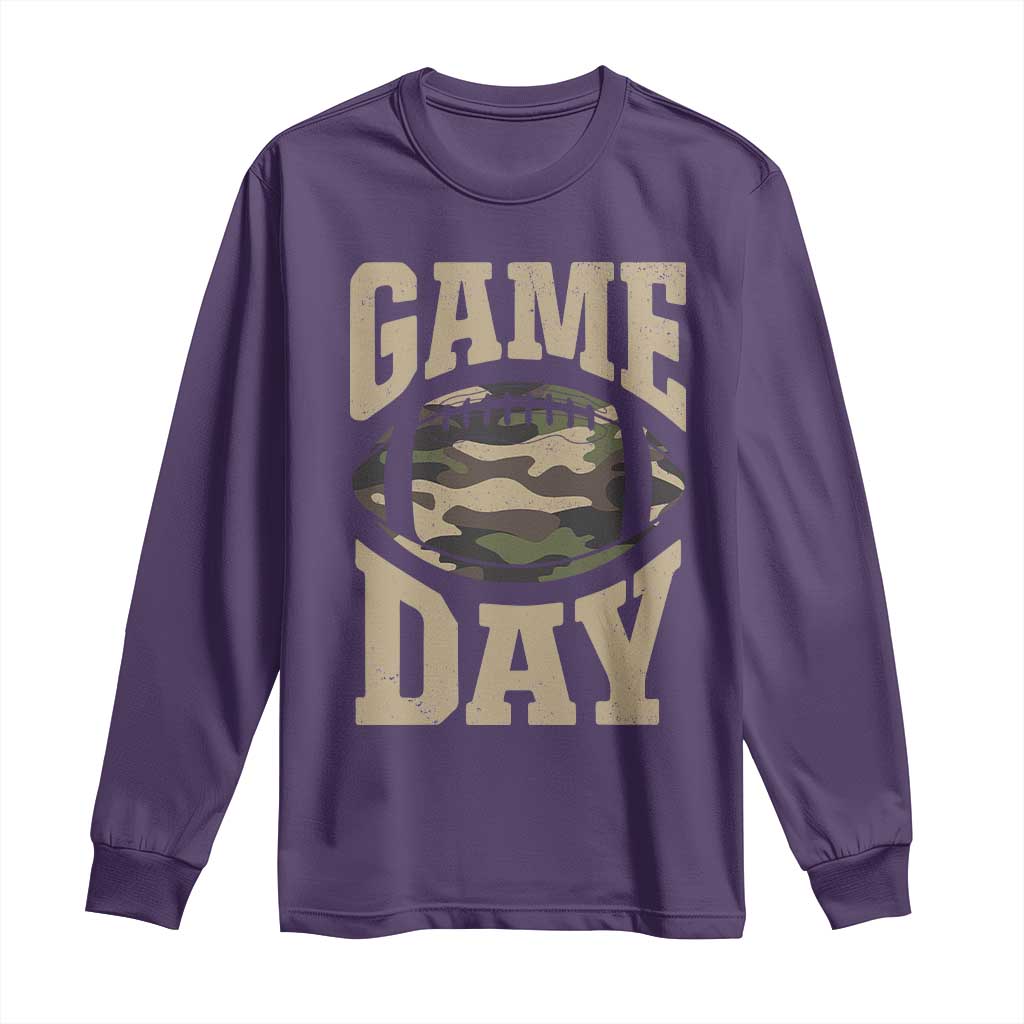 Game Day Football Long Sleeve Shirt Funny Sunday Retro Camo Camouflage - Wonder Print Shop