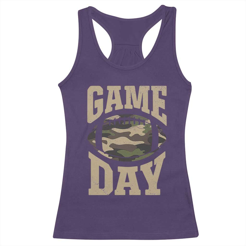 Game Day Football Racerback Tank Top Funny Sunday Retro Camo Camouflage - Wonder Print Shop