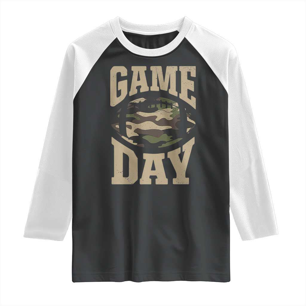 Game Day Football Raglan Shirt Funny Sunday Retro Camo Camouflage - Wonder Print Shop