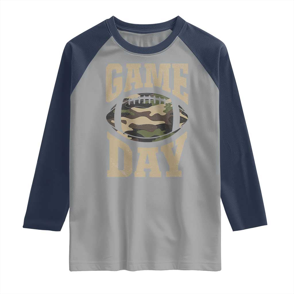 Game Day Football Raglan Shirt Funny Sunday Retro Camo Camouflage - Wonder Print Shop