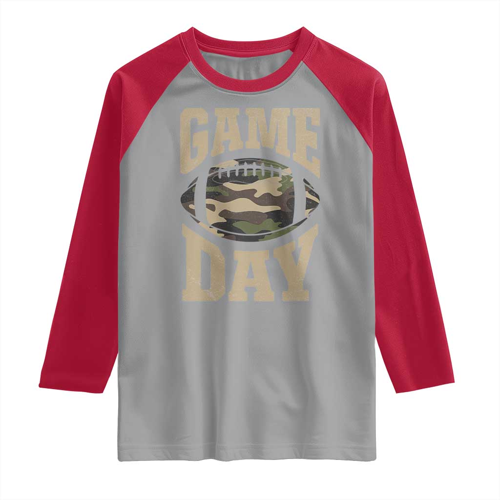 Game Day Football Raglan Shirt Funny Sunday Retro Camo Camouflage - Wonder Print Shop