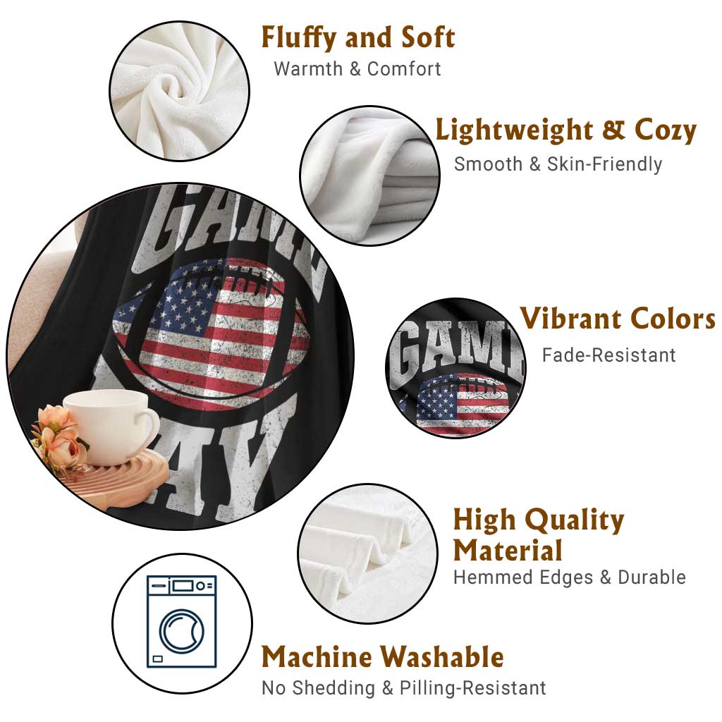 Game Day Football Throw Blanket Funny Sunday Retro Patriotic American Flag - Wonder Print Shop