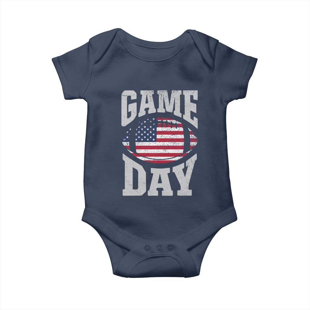 Game Day Football Baby Onesie Funny Sunday Retro Patriotic American Flag - Wonder Print Shop