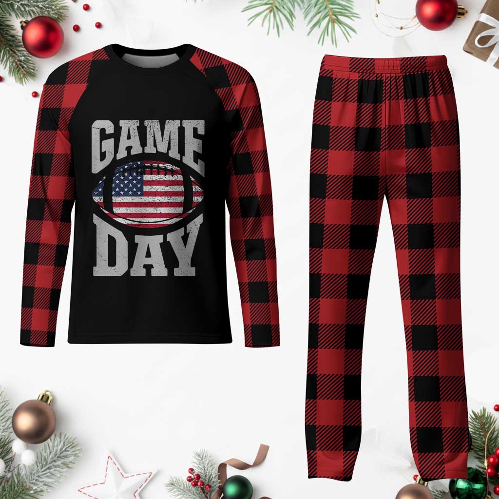 Game Day Football Plaid Pajama Set Funny Sunday Retro Patriotic American Flag - Wonder Print Shop