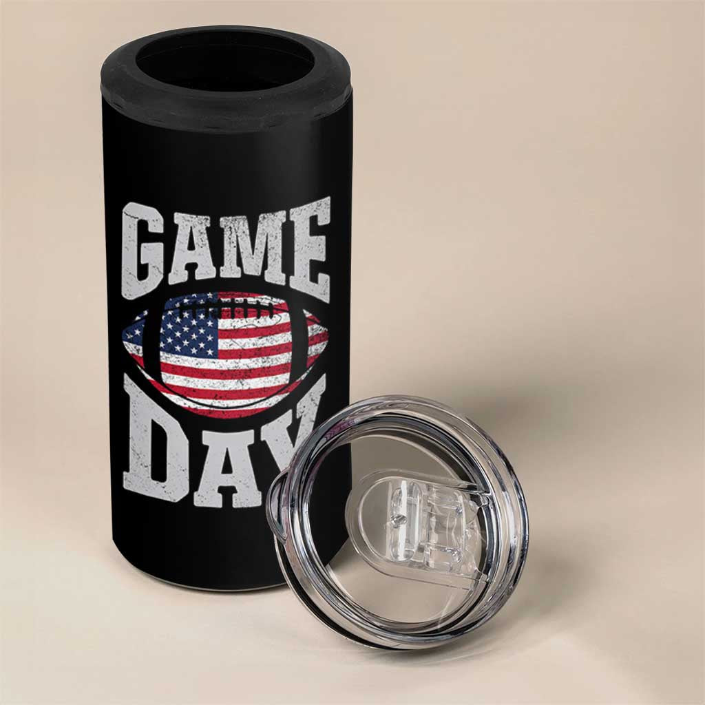 Game Day Football 4 in 1 Can Cooler Tumbler Funny Sunday Retro Patriotic American Flag - Wonder Print Shop