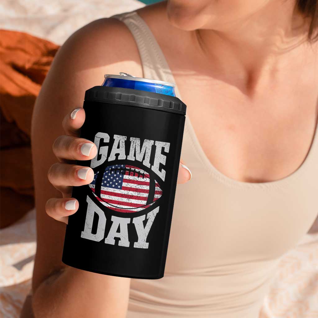 Game Day Football 4 in 1 Can Cooler Tumbler Funny Sunday Retro Patriotic American Flag - Wonder Print Shop