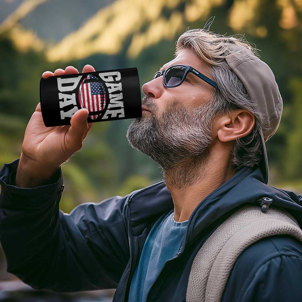 Game Day Football 4 in 1 Can Cooler Tumbler Funny Sunday Retro Patriotic American Flag - Wonder Print Shop