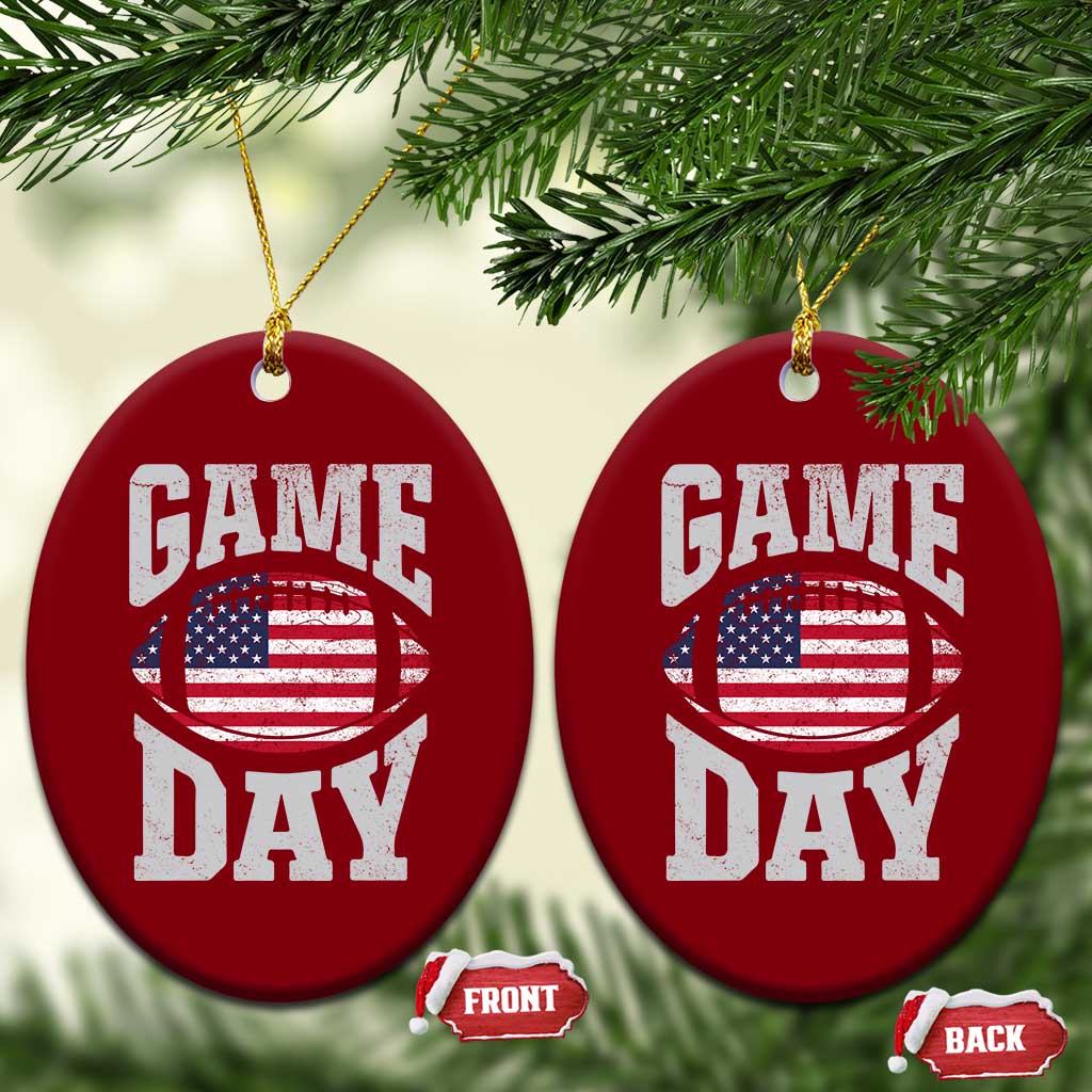 Game Day Football Ceramic Ornament Funny Sunday Retro Patriotic American Flag - Wonder Print Shop
