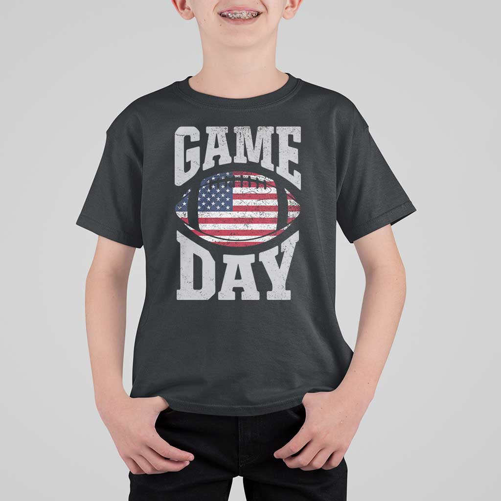 Game Day Football T Shirt For Kid Funny Sunday Retro Patriotic American Flag - Wonder Print Shop