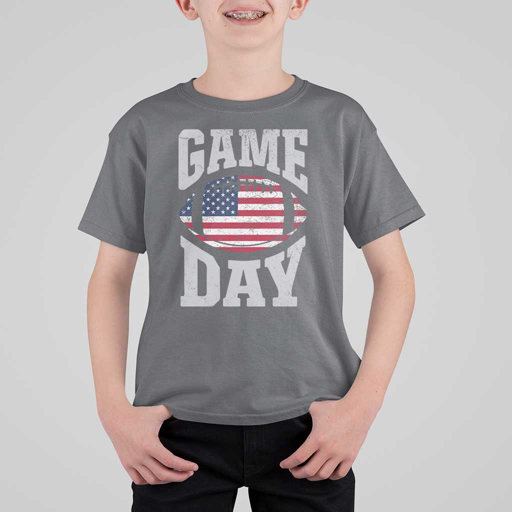 Game Day Football T Shirt For Kid Funny Sunday Retro Patriotic American Flag - Wonder Print Shop