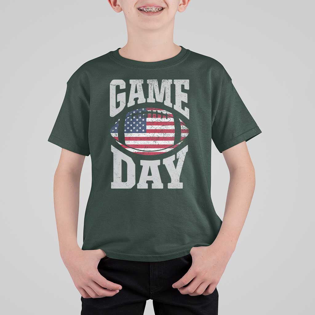 Game Day Football T Shirt For Kid Funny Sunday Retro Patriotic American Flag - Wonder Print Shop