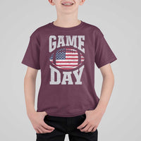 Game Day Football T Shirt For Kid Funny Sunday Retro Patriotic American Flag - Wonder Print Shop