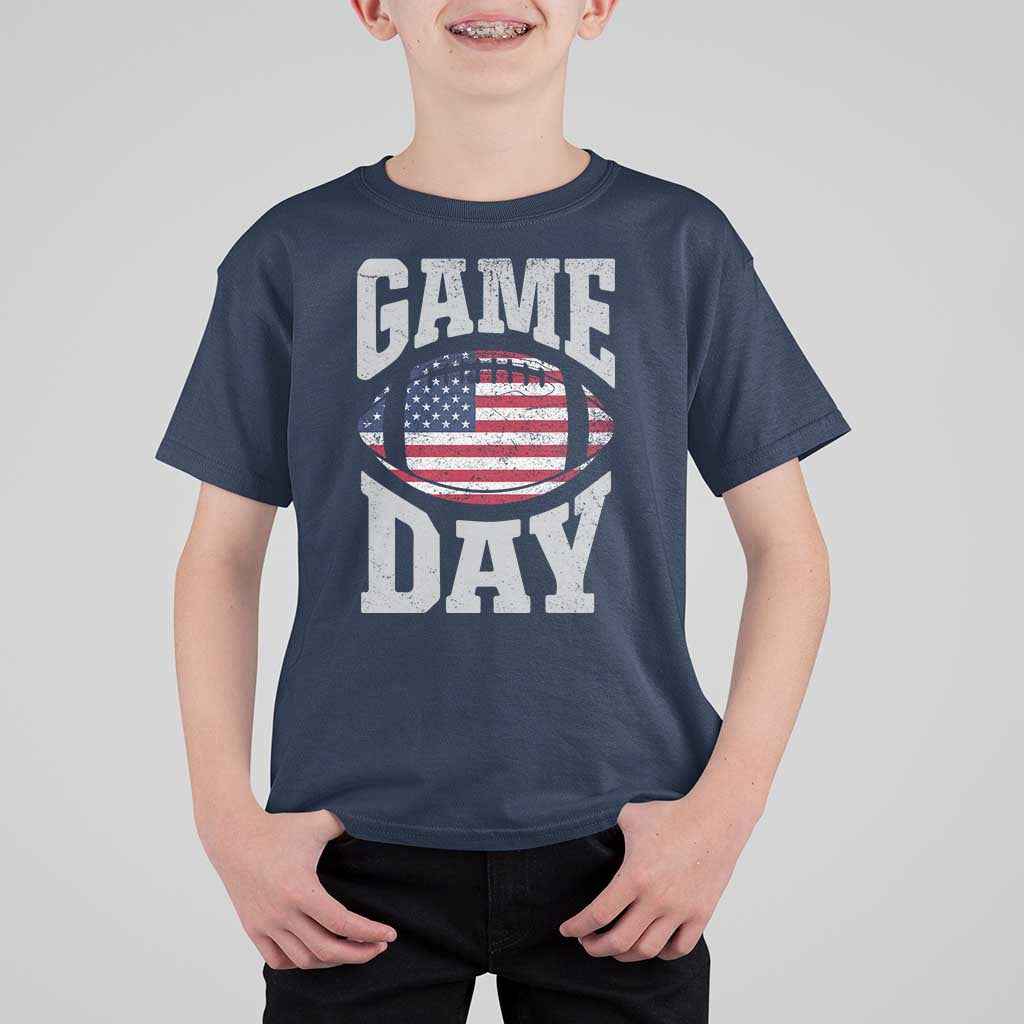 Game Day Football T Shirt For Kid Funny Sunday Retro Patriotic American Flag - Wonder Print Shop
