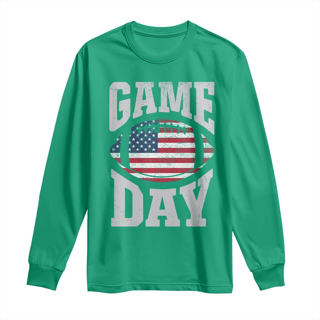 Game Day Football Long Sleeve Shirt Funny Sunday Retro Patriotic American Flag - Wonder Print Shop