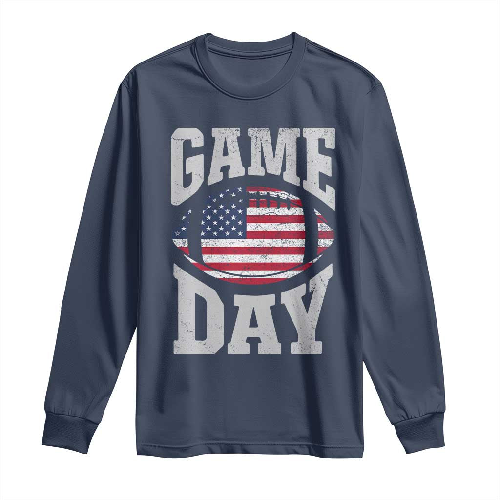 Game Day Football Long Sleeve Shirt Funny Sunday Retro Patriotic American Flag - Wonder Print Shop