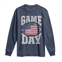 Game Day Football Long Sleeve Shirt Funny Sunday Retro Patriotic American Flag - Wonder Print Shop
