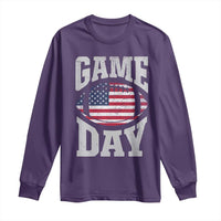Game Day Football Long Sleeve Shirt Funny Sunday Retro Patriotic American Flag - Wonder Print Shop
