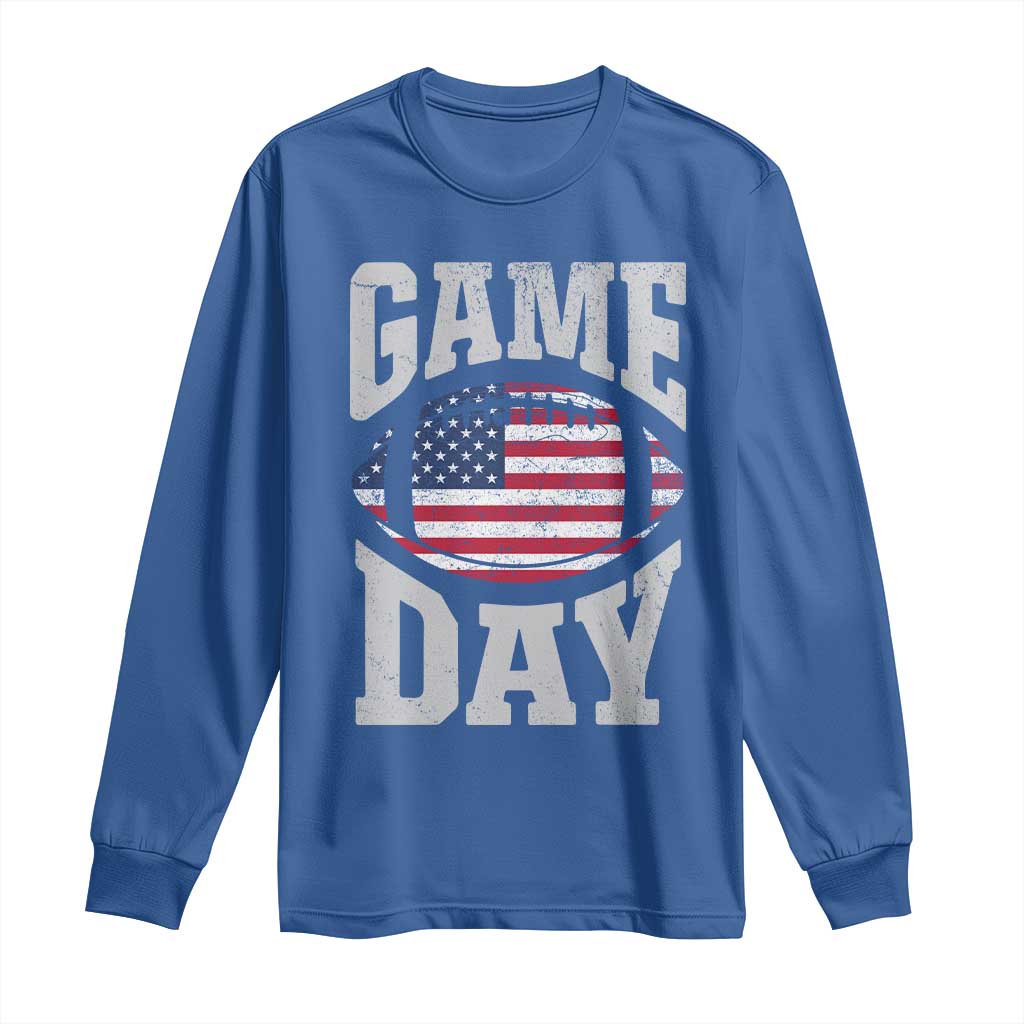 Game Day Football Long Sleeve Shirt Funny Sunday Retro Patriotic American Flag - Wonder Print Shop
