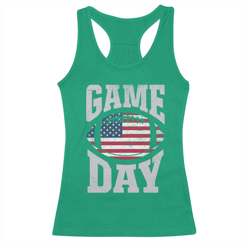 Game Day Football Racerback Tank Top Funny Sunday Retro Patriotic American Flag - Wonder Print Shop