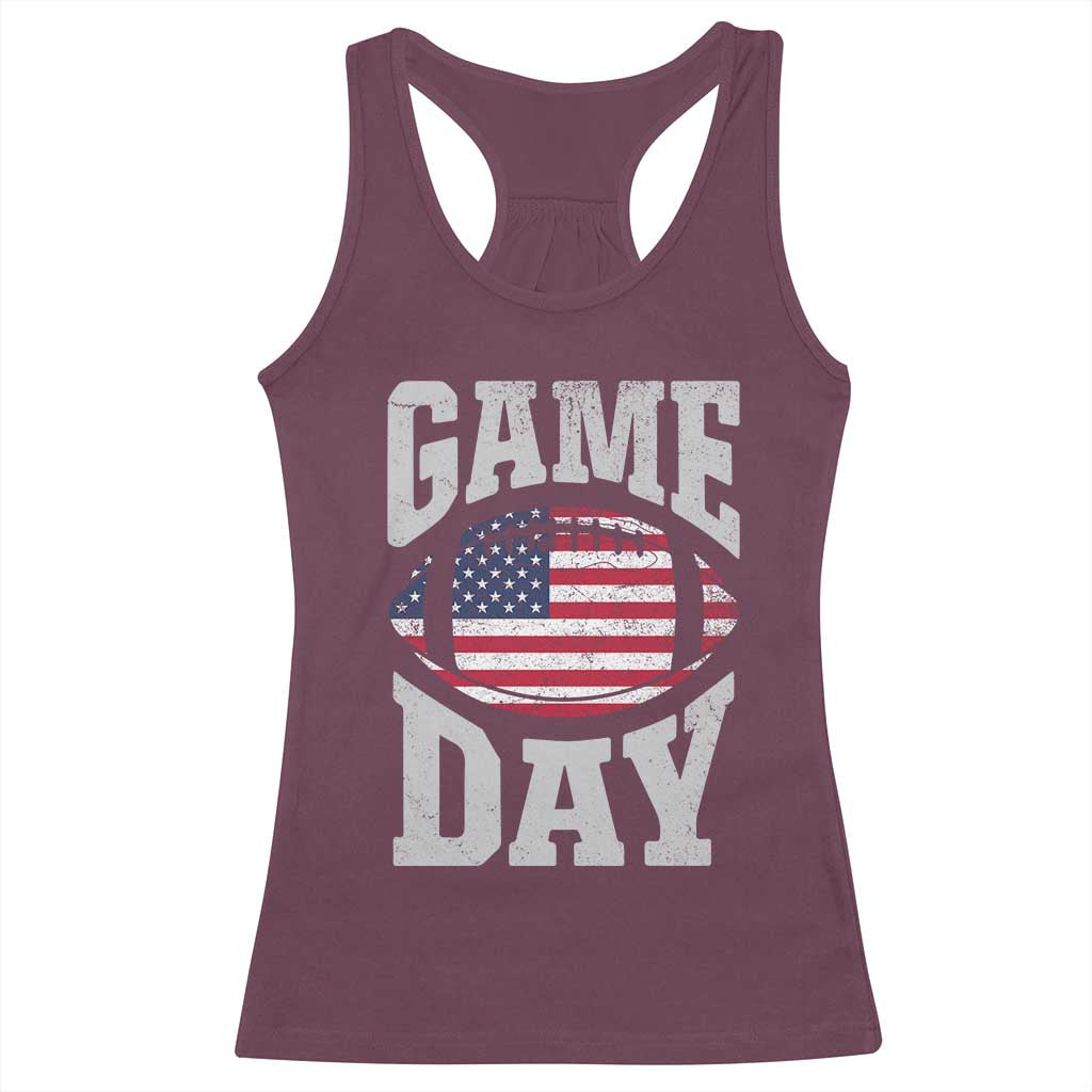 Game Day Football Racerback Tank Top Funny Sunday Retro Patriotic American Flag - Wonder Print Shop