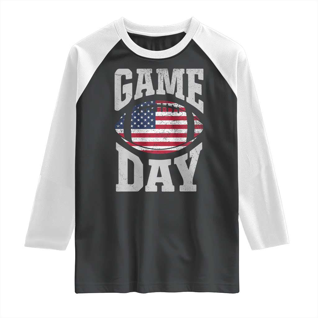 Game Day Football Raglan Shirt Funny Sunday Retro Patriotic American Flag - Wonder Print Shop