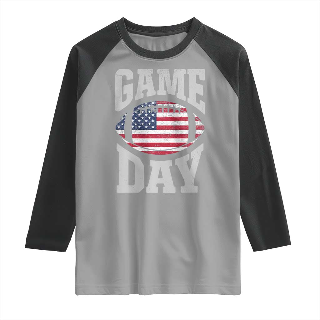 Game Day Football Raglan Shirt Funny Sunday Retro Patriotic American Flag - Wonder Print Shop
