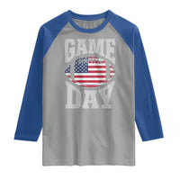 Game Day Football Raglan Shirt Funny Sunday Retro Patriotic American Flag - Wonder Print Shop