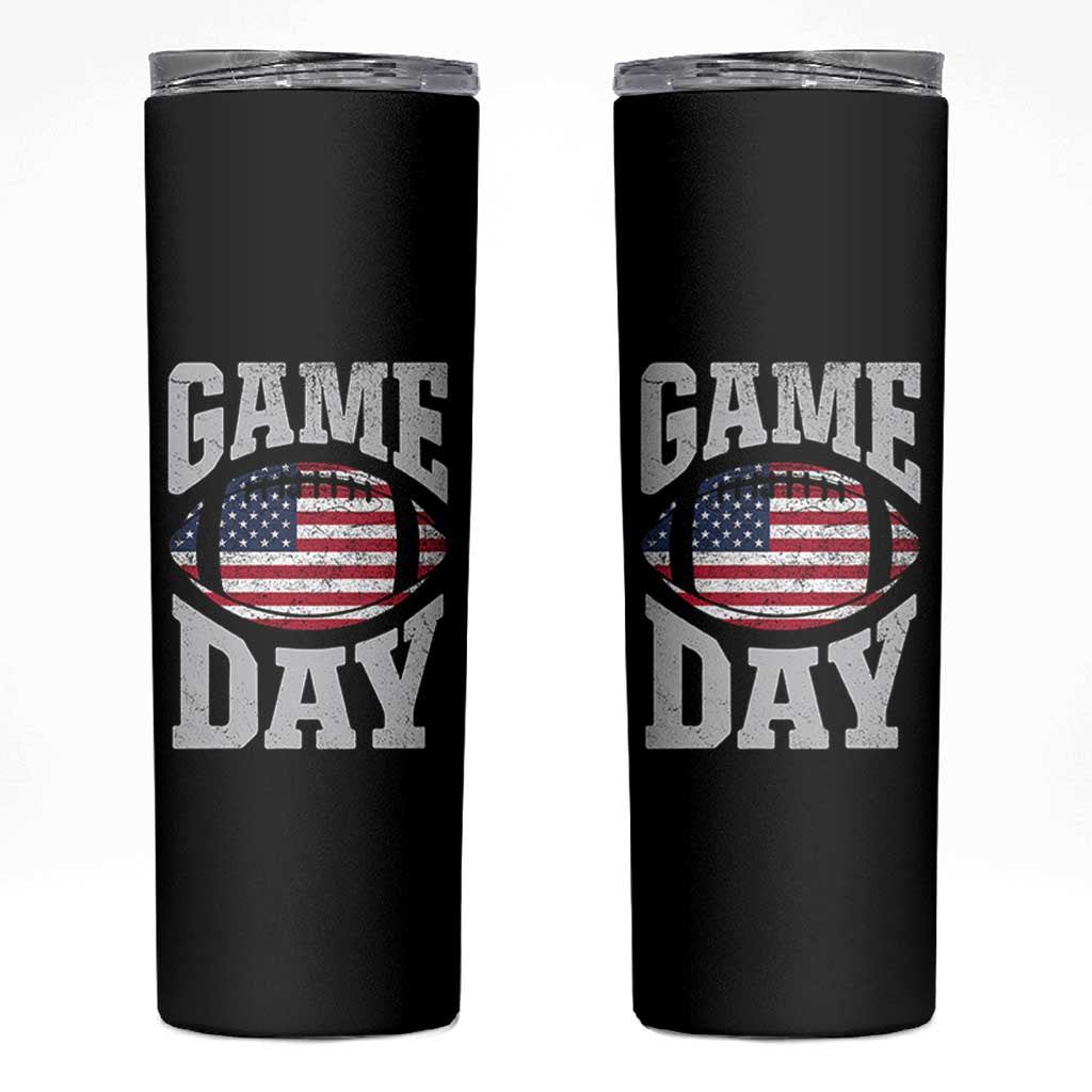 Game Day Football Skinny Tumbler Funny Sunday Retro Patriotic American Flag - Wonder Print Shop