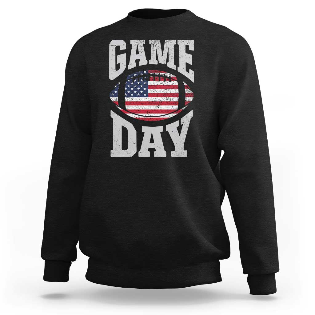 Game Day Football Sweatshirt Funny Sunday Retro Patriotic American Flag - Wonder Print Shop