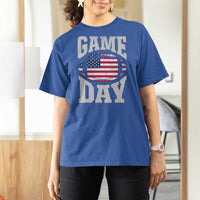 Game Day Football T Shirt For Women Funny Sunday Retro Patriotic American Flag - Wonder Print Shop