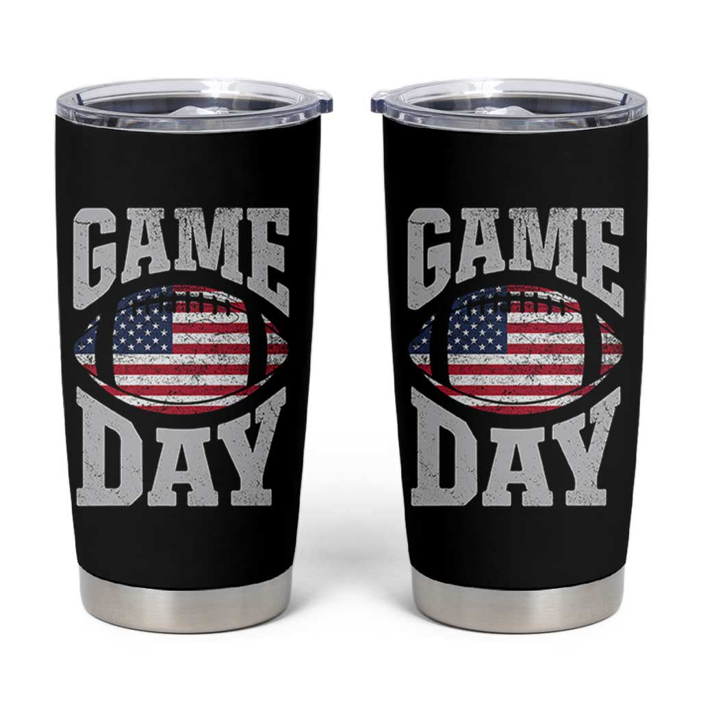 Game Day Football Tumbler Cup Funny Sunday Retro Patriotic American Flag - Wonder Print Shop
