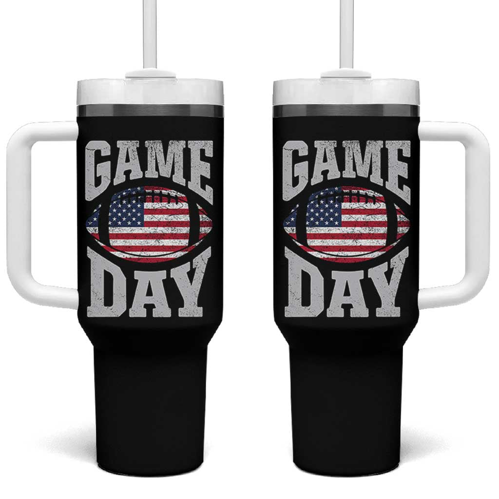 Game Day Football Tumbler With Handle Funny Sunday Retro Patriotic American Flag - Wonder Print Shop