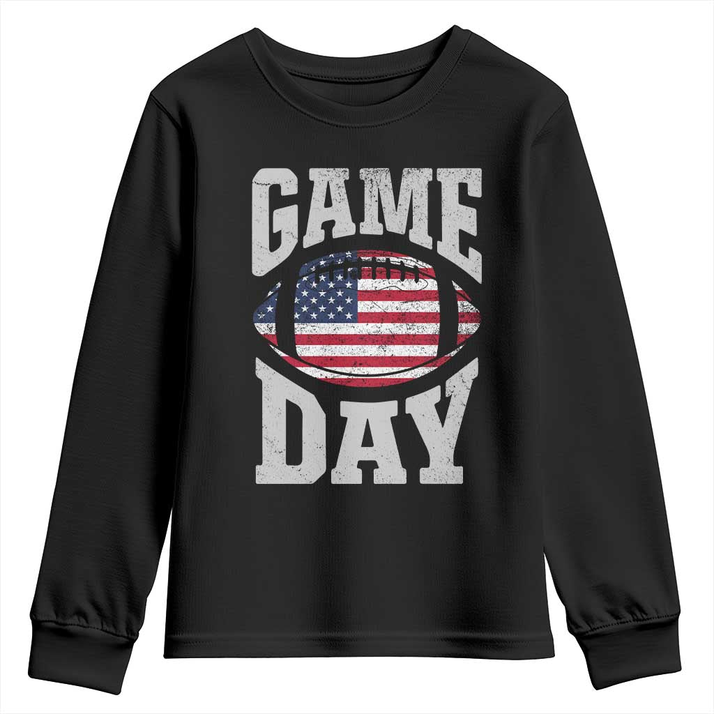 Game Day Football Youth Sweatshirt Funny Sunday Retro Patriotic American Flag - Wonder Print Shop