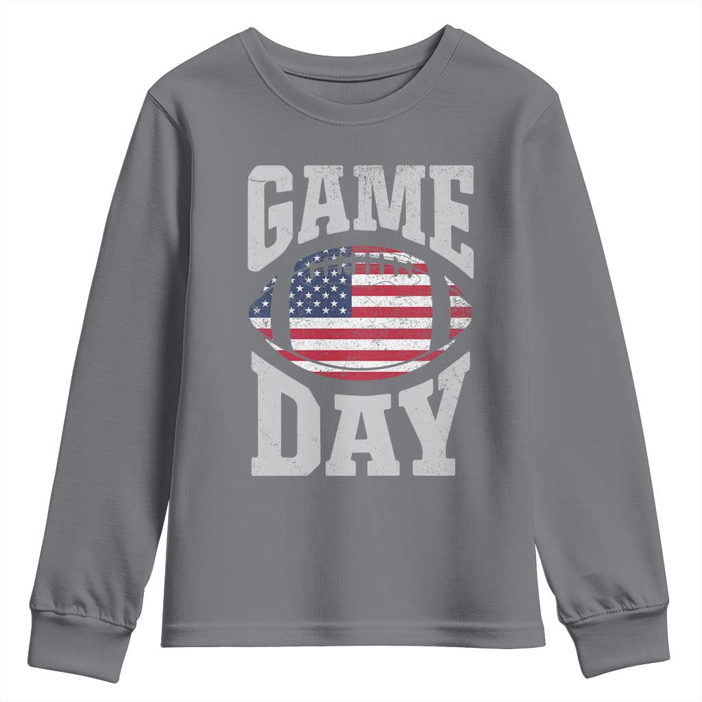 Game Day Football Youth Sweatshirt Funny Sunday Retro Patriotic American Flag - Wonder Print Shop
