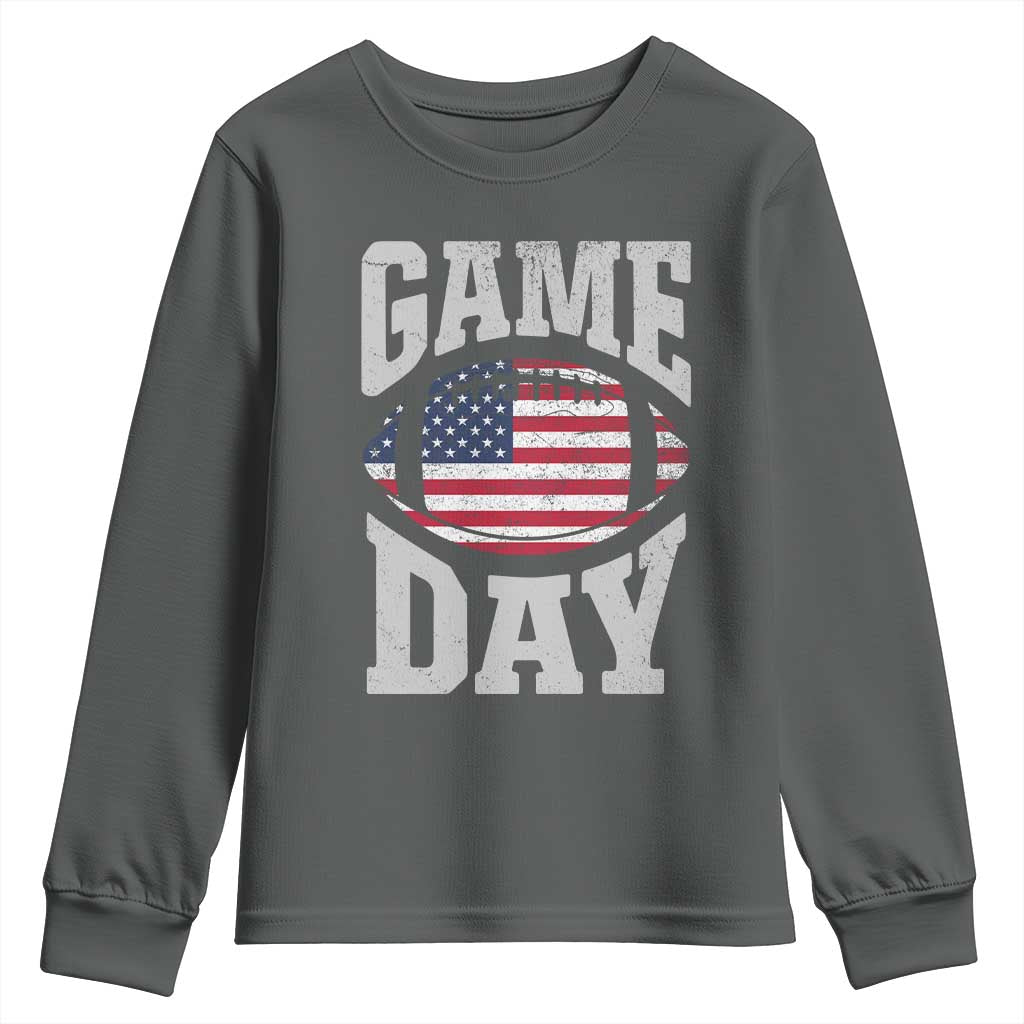 Game Day Football Youth Sweatshirt Funny Sunday Retro Patriotic American Flag - Wonder Print Shop
