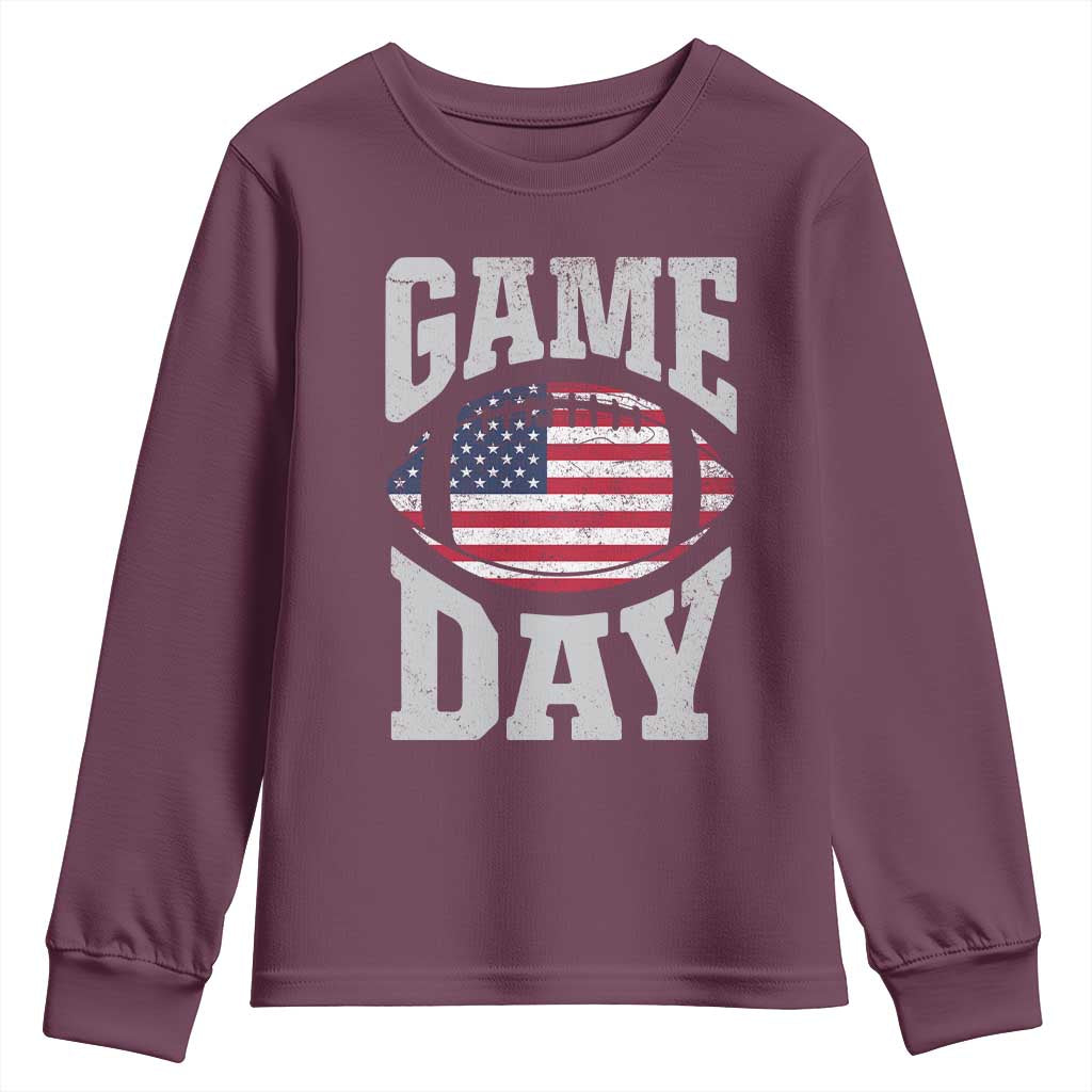 Game Day Football Youth Sweatshirt Funny Sunday Retro Patriotic American Flag - Wonder Print Shop