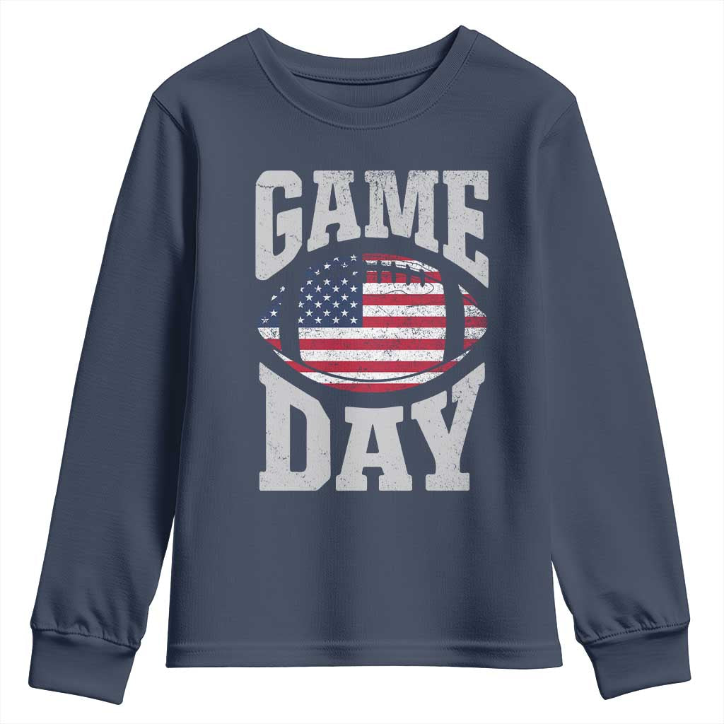 Game Day Football Youth Sweatshirt Funny Sunday Retro Patriotic American Flag - Wonder Print Shop