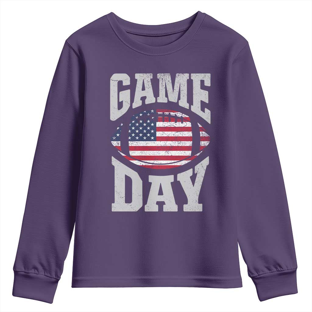 Game Day Football Youth Sweatshirt Funny Sunday Retro Patriotic American Flag - Wonder Print Shop